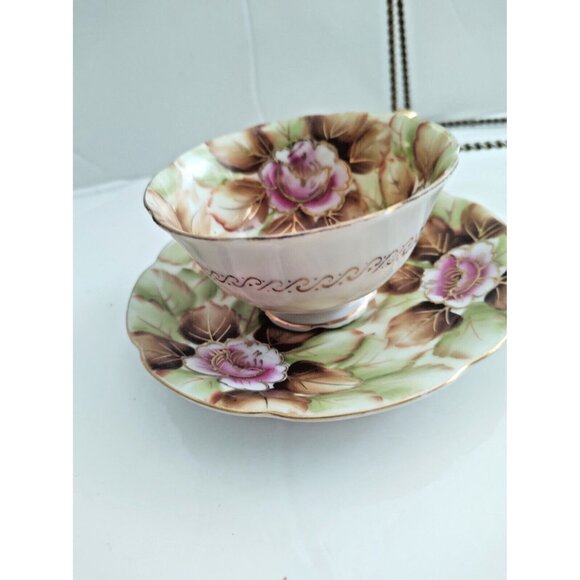 Stafford Japan Wide Mouth Cup and saucer set Floral Chintz Style 1950's - Picture 6 of 11